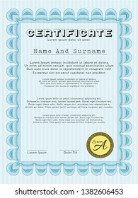 Light blue Awesome Certificate template. Money Pattern design. Easy to print. Customizable, Easy to edit and change colors. 