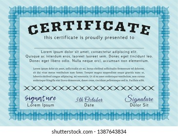Light blue Awesome Certificate template. Beauty design. Complex background. Customizable, Easy to edit and change colors. 