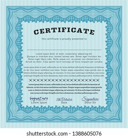 Light blue Awesome Certificate template. Easy to print. Elegant design. Vector illustration. 