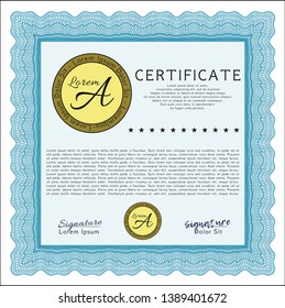 Light blue Awesome Certificate template. With background. Customizable, Easy to edit and change colors. Modern design. 