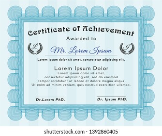 Light blue Awesome Certificate template. Perfect design. With quality background. Vector illustration. 