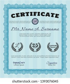 Light blue Awesome Certificate template. Customizable, Easy to edit and change colors. With background. Good design. 