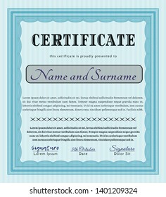 Light blue Awesome Certificate template. Lovely design. With linear background. Customizable, Easy to edit and change colors. 