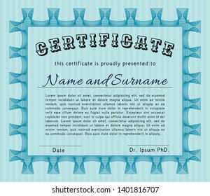 Light blue Awesome Certificate template. Beauty design. Vector illustration. With guilloche pattern. 