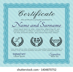 Light blue Awesome Certificate template. Printer friendly. Perfect design. Vector illustration. 