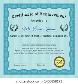 Light blue Awesome Certificate template. Detailed. Printer friendly. Perfect design. 