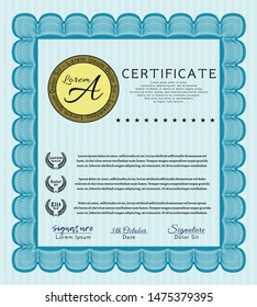 Light blue Awesome Certificate template. With background. Vector illustration. Money Pattern design. 