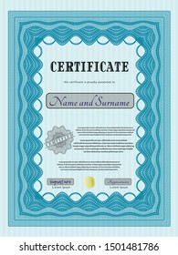 Light blue Awesome Certificate template. Artistry design. Customizable, Easy to edit and change colors. Printer friendly. 