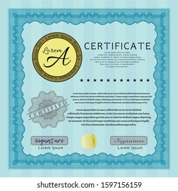 Light blue Awesome Certificate template. Easy to print. Detailed. Modern design. 