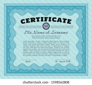 Light blue Awesome Certificate template. Cordial design. With quality background. Detailed. 