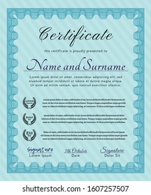 Light blue Awesome Certificate template. Customizable, Easy to edit and change colors. Complex background. Modern design. 