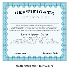 Light blue Awesome Certificate template. Modern design. Vector illustration. Easy to print. 