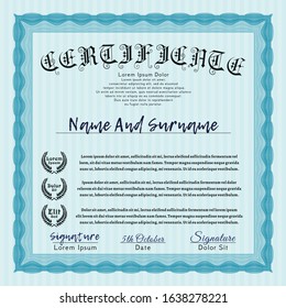 Light blue Awesome Certificate template. Vector illustration. Easy to print. Money style design. 