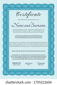 Light blue Awesome Certificate template.  Excellent design.  With quality background.  Customizable, Easy to edit and change colors. 