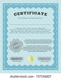 Light blue Awesome Certificate template. With complex background. Customizable, Easy to edit and change colors. Cordial design. 