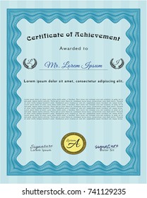 Light blue Awesome Certificate template. Vector illustration. With quality background. Money design. 