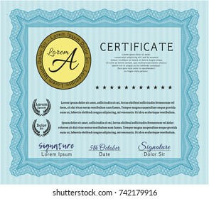 Light blue Awesome Certificate template. Retro design. Complex background. Customizable, Easy to edit and change colors. 