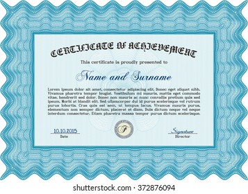 Light blue Awesome Certificate templateMoney Pattern. Award. With great quality guilloche pattern. 