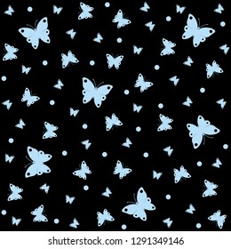 Light blue baby pattern butterflies on black background
