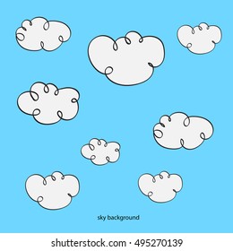 light blue background with clouds drawn by hand. vector