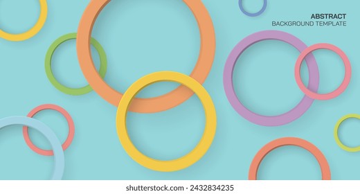Light blue background with colorful 3D circle ring paper cut style vector illustration. Blue background with pastel circle ring.