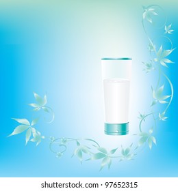 	Light blue background with cream and leaves