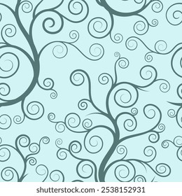 Un fondo azul claro con enredaderas oscuras y rizos. Ideal para Fondos de pantalla, textiles y fondos digitales.