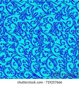 Light blue background with blue floral ornament. Vector illustration.