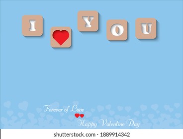 Light blue background image with text, picture, Valentine's Day greeting card.