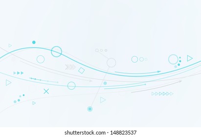 light blue background and blue lines, circles and different symbols