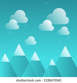 Light Blue Background with moutain and cloud. Abstrac Background.