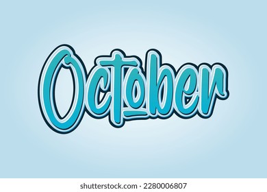 fondo azul claro con tipografía de palabras de octubre y efecto de texto