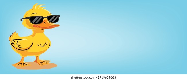 Fondo azul claro con una imagen de un pato con gafas.
