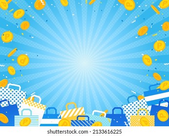 light blue background with shopping bags and point coins