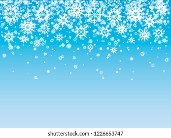 Light Blue Background with snowflakes. Falling white snowflakes. Snow background. Vector illustration. 