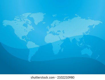 light blue background with striped world map - vector graphic illustration as template infographics and silhouette for travel theme