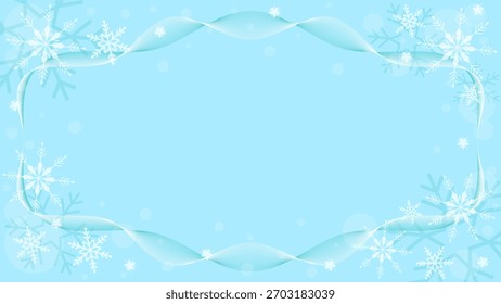 Light Blue Background Wallpaper Decorated With Rectangular Frame Lines And Sparkling Snowflakes In Winter