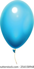 Light blue balloon floating gracefully with a shiny golden string, isolated against a clean white background, evoking a cheerful and festive atmosphere perfect for celebrations