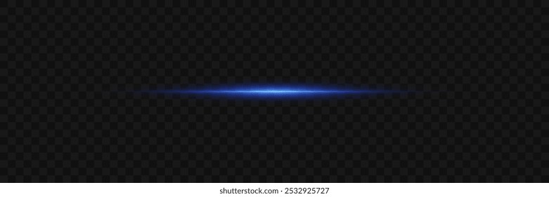 Light blue beam. Horizontal line of light. On a transparent background.