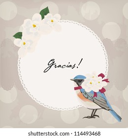 Light blue bird and Magnolia message card
