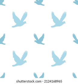 Light blue bird on white background textured seamless pattern for wrap gift box , Pattern for tablecloth, duvet cover, blanket, or other textile print.