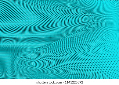 Light blue black geometric grunge halftone pattern. Soft dynamic lines. Abstract vector illustration with dots. Modern polka dots background