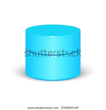 Light blue blank cylindrical plastic or acrylic cosmetic cream jar realistic 3d vector mockup, container template for lip mask, face mask, body butter, balm, or moisturizer product presentation.