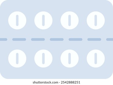 Embalagem blister azul claro contendo oito comprimidos brancos redondos com uma ranhura, dispostos em duas fileiras de quatro, representando medicamentos farmacêuticos e cuidados de saúde