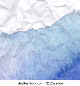 light blue blob abstract watercolor background on crumpled paper texture - vector illustration