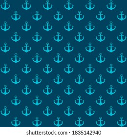 Light blue boat anchor hook on a dark blue background repeat pattern