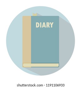 Light blue book in a flat style with a shadow and a white round frame. Diary