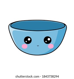 Light blue bowl with an adorable facial expression. Vector Illustration.