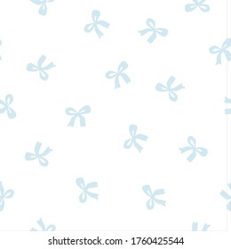 Light blue bows on white background seamless repeat vector pattern