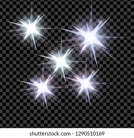 Light blue bright glowing and shining star dflares effect isolated on transparent background. Vector illustration